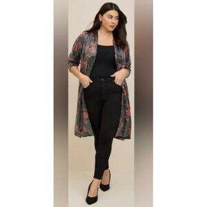 Torrid Floral Sequin Velvet Kimono Jacket 2X Black Open Front NWT Duster Plus